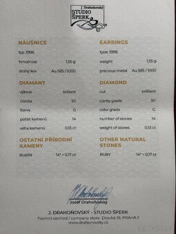 ZLATÉ NÁUŠNICE S DIAMANTY A RUBÍNY – CERTIFIKÁT - 2