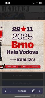 2 Vstupenky na harlej, Brno 22.11 - 2