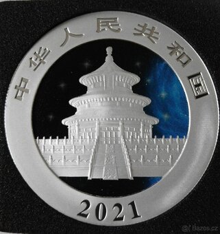 Stříbrná mince v modré barvě China Panda 2021 číslovaná - 2