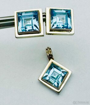 14K ZLATÉ NÁUŠNICE A PŘÍVĚSEK S AQUAMARINEM - VELMI KVALITNÍ - 2
