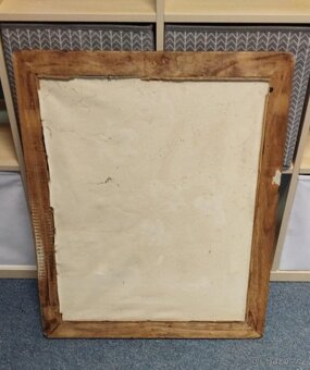 Starý obraz olej na plátně ve starém dřevěném rámu 72x61 cm. - 2