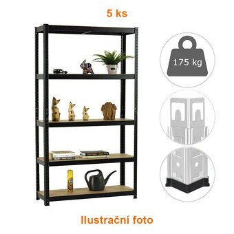 Regál 1800x900x400, ČERNÝ (lak), 5-polic, BALÍK 5 ks - SLEVA - 2