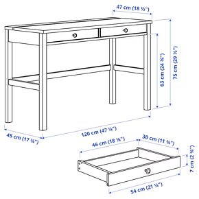 Psací stůl Ikea HEMNES stůl se 2 zásuvkami bílý - 2