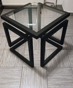 Designový konferenční stolek – ruční výroba, ocel + sklo - 2