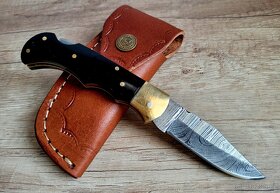 kapesní Damaškový nůž BUFFALO 16,5cm handmade+kožené pouzdro - 2