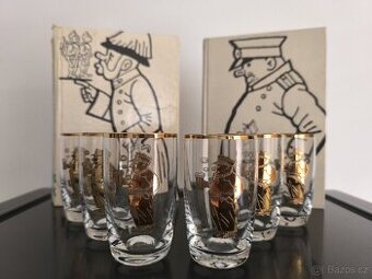 Sada 6ti ks starožitných skleniček - Švejk - 2