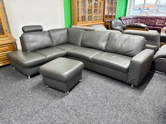 Rohová sedací souprava s taburetem, kožená - 2