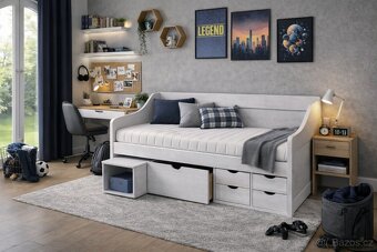Multifunkční postel z masivního dřeva bílá NOVÁ - 2