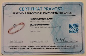 Dámský prsten z růžového zlata s briliantem - 2