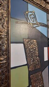 Obraz olej na desce, kubismus moderna, ak.autor Parlásek - 2