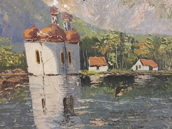 starožitný obraz Kostel u jezera - 2