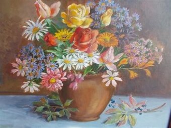 Květiny v keramické váze - 2