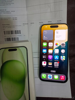 iPhone 15, doklad, záruka, krabička, ZÁNOVNÍ, TOP STAV - 2