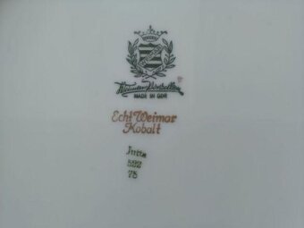 Porcelánový dekorativní talíř-kobalt, plastické zlacení-znač - 2