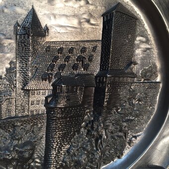 Masivní cínový talíř - hrad - čistý cín - 2