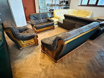 609 Rustikální kožená sedací souprava sedačka 3+2+1 masiv - 2