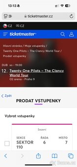 Twenty one pilots Praha - 2x sezení, u pódia, Sektor 110 - 2