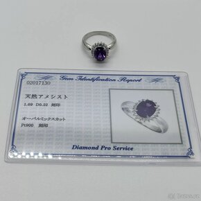 LUXUSNÍ PLATINOVÝ DIAMANTOVÝ PRSTEN S AMETHYSTEM - 2