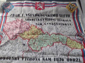 Všesokolský hedvábný šátek, mapa republiky Československé - 2
