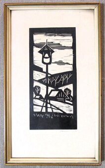 Linoryt v rámu - Zimní krajina (Signováno 71) - 2