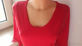 Červená halenka, tričko s mašličkami M - XL - 2