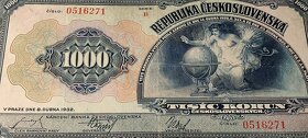1000 KORUN ČSR 1932 SÉRIE B NEPERFOROVANÁ - 2
