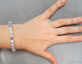Minerální náramek chalcedon akvamarín, jaspis třešeň, hemati - 2