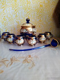 Novoborské sklo bowlovka, vysoký smalt, zlato, modrá - 2