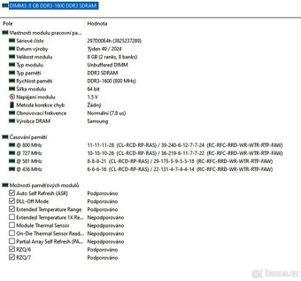 8GB DDR3 (PC3) 1600 UDIMM DIMM pro PC NOVÉ, čipy SAMSUNG - 2