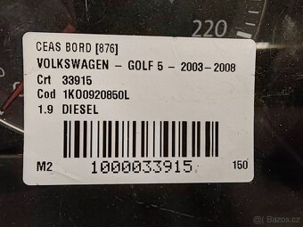 Budíky VW Golf 5 1.9 TDI 77kw - 2