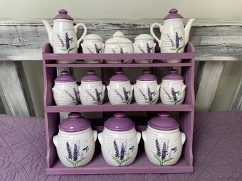 dózy na koření (dekor levandule) + polička na zavěšení - 2