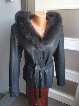 Kara nová kožená bunda sako s kožešinou - 2