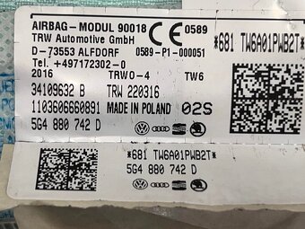 Pravý stropní airbag 5G4880742D VW Golf 7 kombi r.v. 2016 - 2