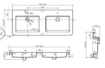 Nábytkové dvojumyvadlo 120x49 cm dva otvory pro baterii - 2