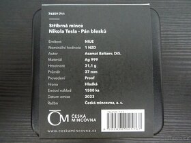 Stříbrná mince Nikola Tesla - Pán blesků proof - 2