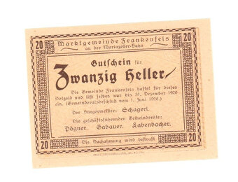 Nouzová bankovna 20 Heller Frankenfels, 1920 - 2