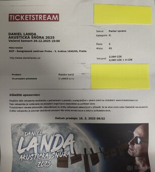 2 lístky Daniel Landa - 20.12. v 19h Praha - 2