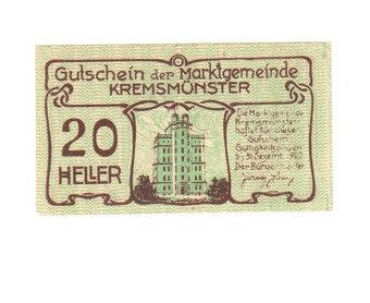 Nouzová bankovka 20 Heller Kremsmünster, 1920 - 2