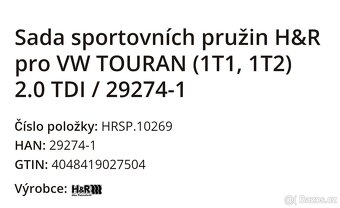Sada sportovních pružin H&R pro VW TOURAN - 2