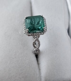 DIAMANTOVÝ PRSTEN SMARAGD 4.18ct. ZAMBIE NEOLEJOVANÝ TOP - 2