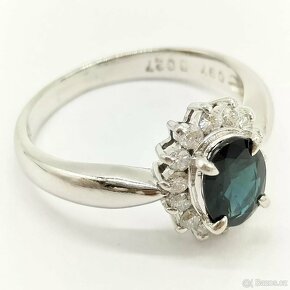 LUXUSNÍ PLATINOVÝ DIAMANTOVÝ PRSTEN SE SAFÍREM - 2