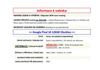 Google Pixel 10 128GB Obsidian NOVÝ NEROZBALENÝ - 2