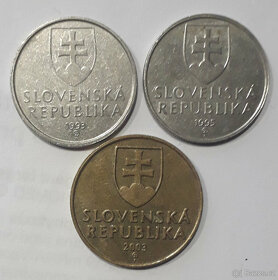 5 koruny Slovenských 1993, 1995 a 10 korun 2003 - 2