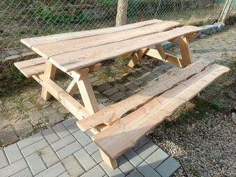 Zahradní set stůl a lavice modřín, rozkládací - 2