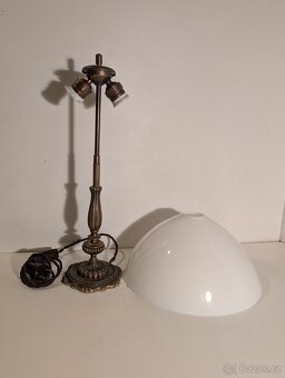 stará mosazná bankéřka, lampa, lampička, bílé stínidlo - 2