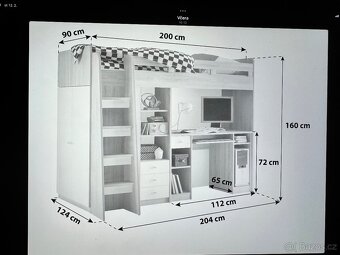 Patrová postel,ps.stůl,regál a skříň v jednom+knihovna - 2