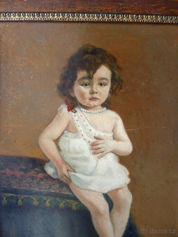 Dívka, ženský portrét, starožitný obraz, olej. - 2