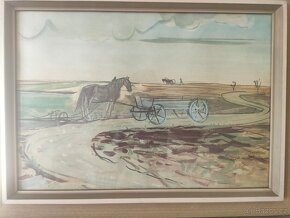 Starý obraz sedlák na poli s koněm - 2