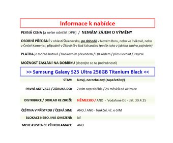 Samsung Galaxy S25 Ultra 256GB černý NOVÝ NEROZBALENÝ - 2