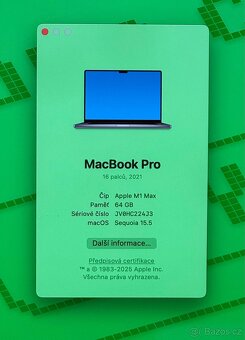 MacBook Pro 16” 2021/64GB RAM/M1 MAX/2TB SSD/Záruka - 2